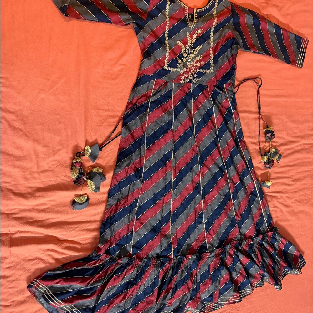 Striped Red and Blue Dress with Embellishments